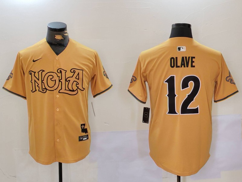 Men New Orleans Saints 12 Olave Yellow Joint Name 2024 Nike Limited NFL Jersey style 912